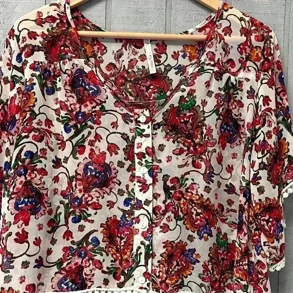 My Story Womens Button Up Cropped Blouse Size Large - Picture 3 of 7